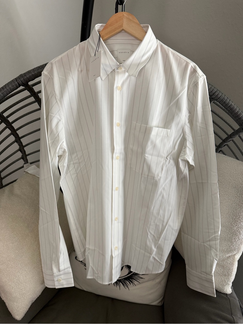 Sandro White Dress Shirt with Subtle Gray Pinstripes XXL